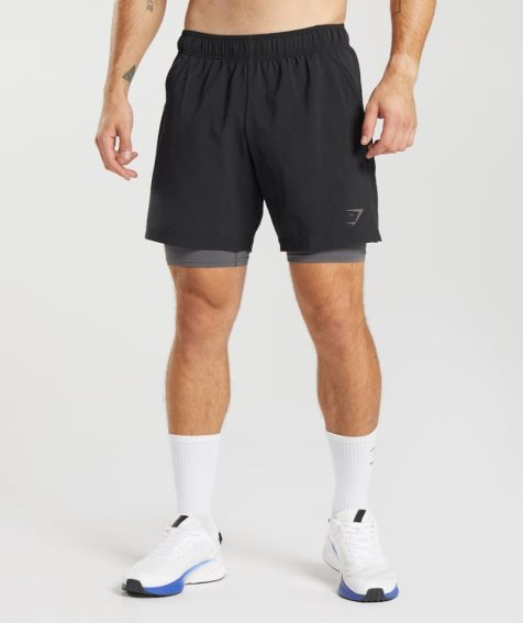 Men's Gymshark Sport 7" 2 In 1 Shorts Black | CA 76NA31